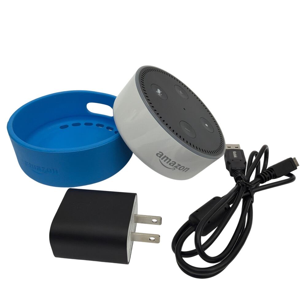 Amazon Echo Dot 2nd Gen RS03QR White Alexa Smart Speaker with Blue Case